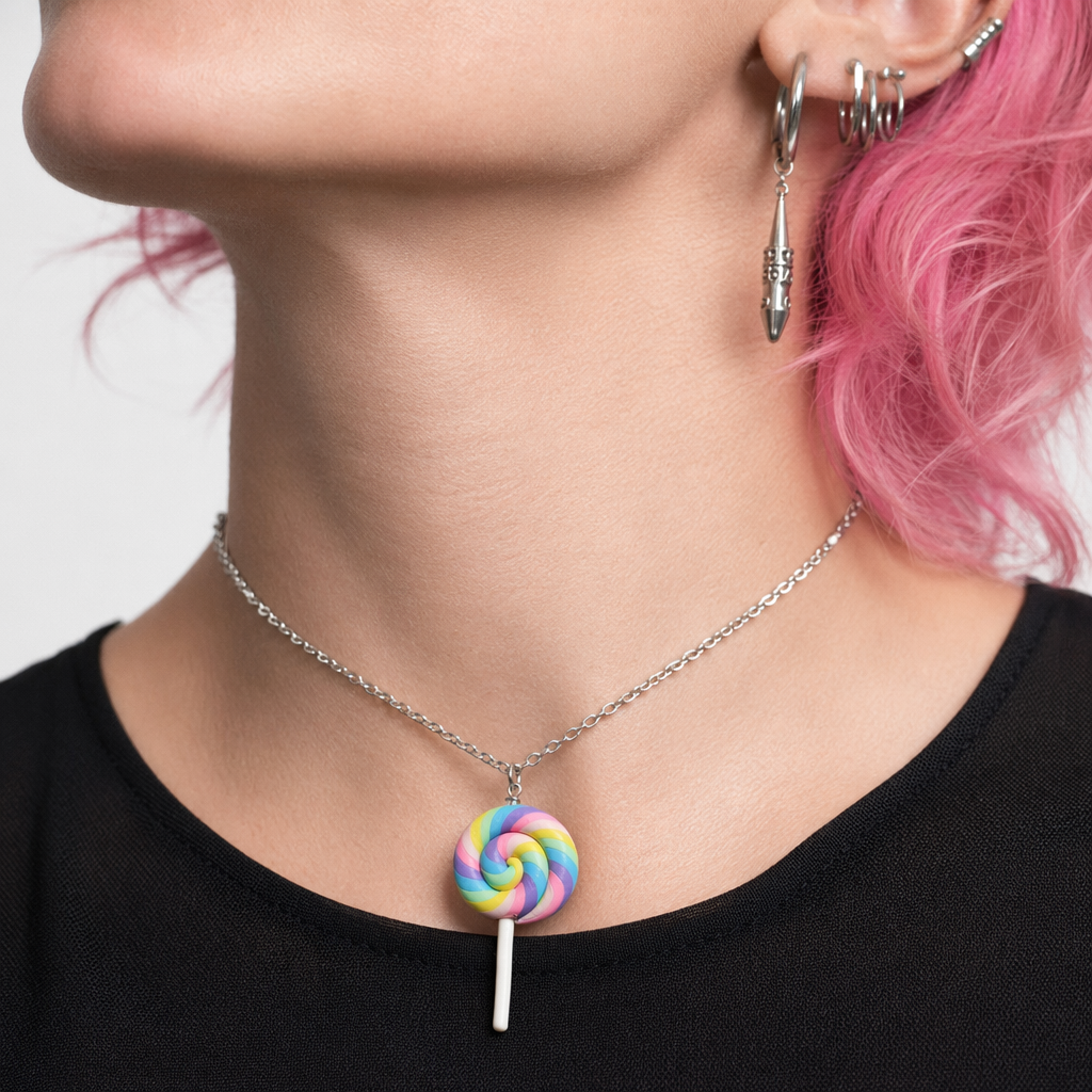 Colorful Polymer Clay Lollipop Rainbow Earrings and Pendant Necklace Rainbow Necklace