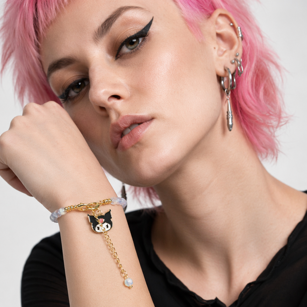 Kawaii Beaded Bracelets Inspired by Sanrio Characters Gold Chain Kuromi
