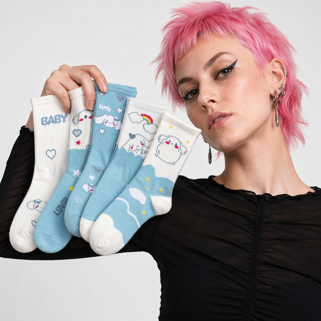 Sweet Puppy Sock Sets for Kawaii Enthusiasts 5pcs Set 4