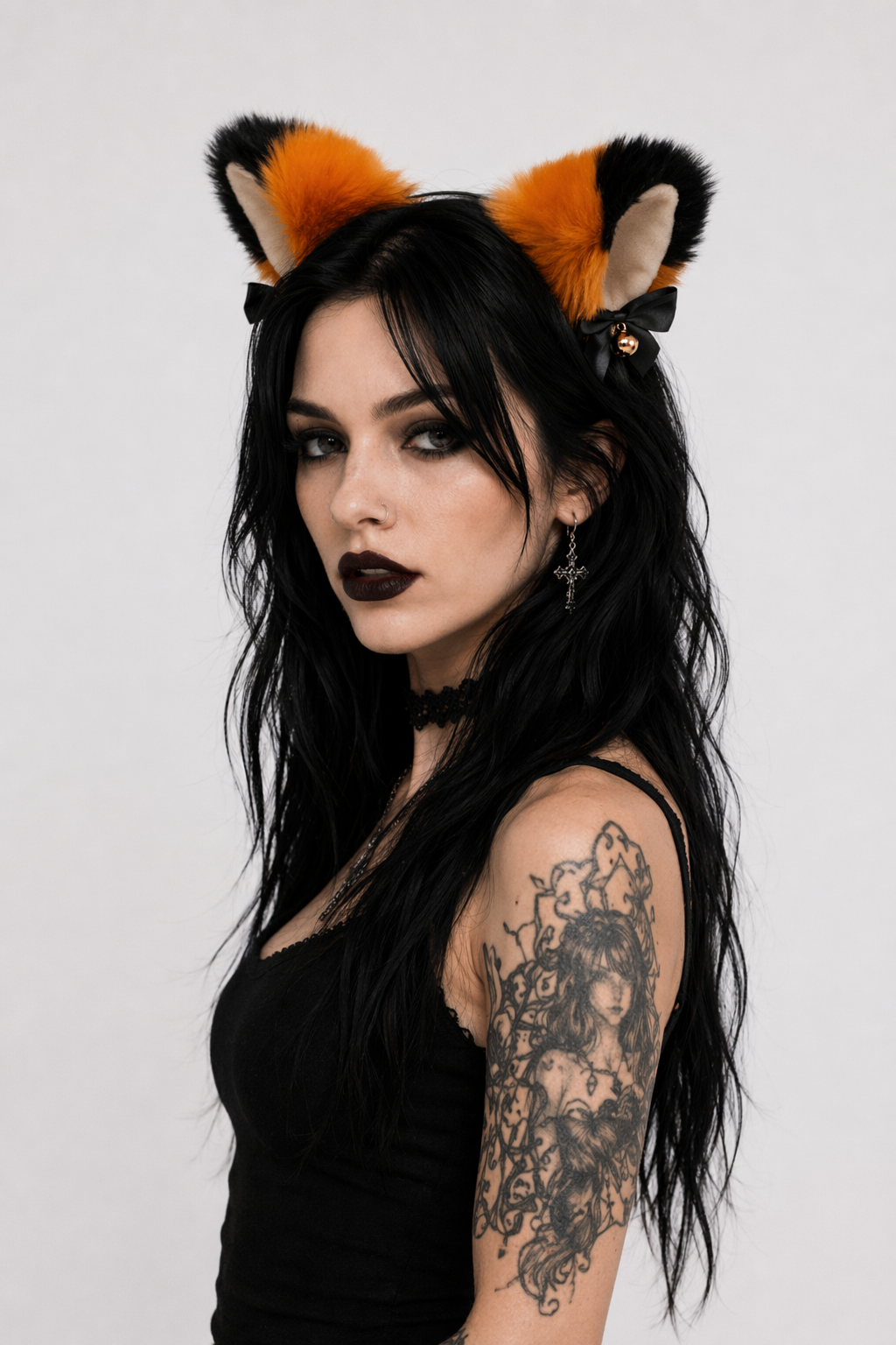 Fuzzy Kitty Cat Ear Headband with Bells and Ribbons Default Title
