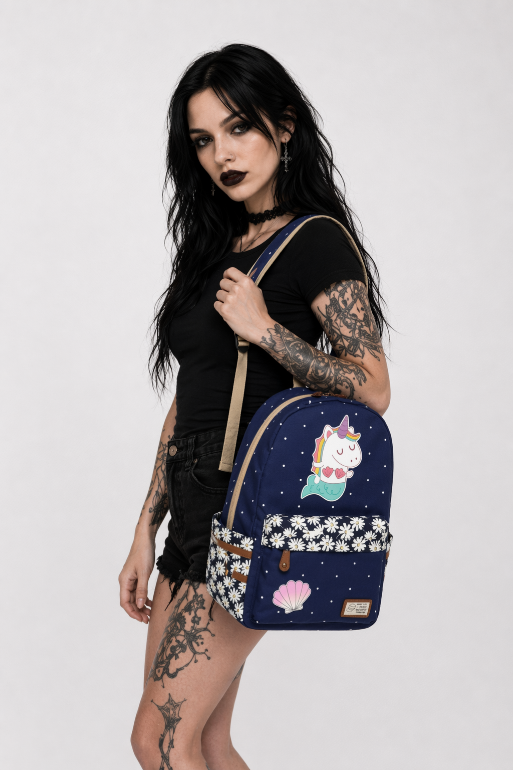 Kawaii Mermaid and Sea Creature Backpacks in Fun Designs Navy Blue 4