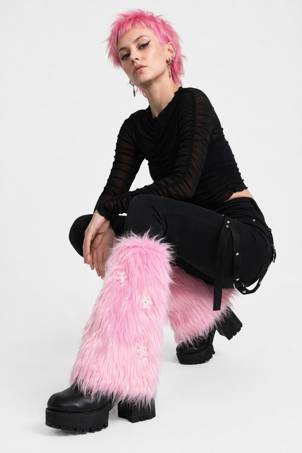 Pink Shaggy Fur Boot Covers for Dollcore and Barbie Inspired Outfits Arm Cuffs