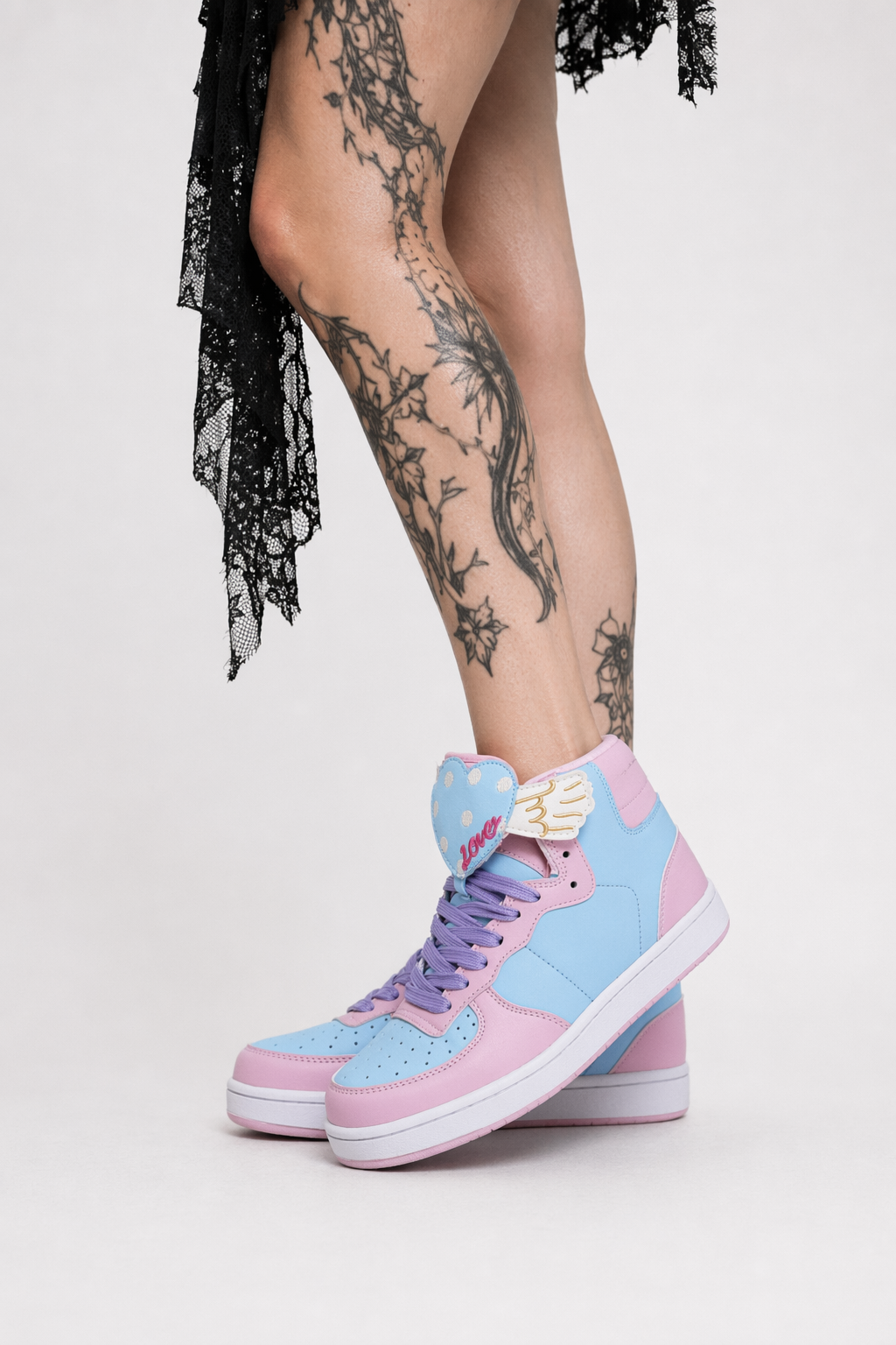 Pastel Harajuku High Top Sneakers with Winged Hearts 7