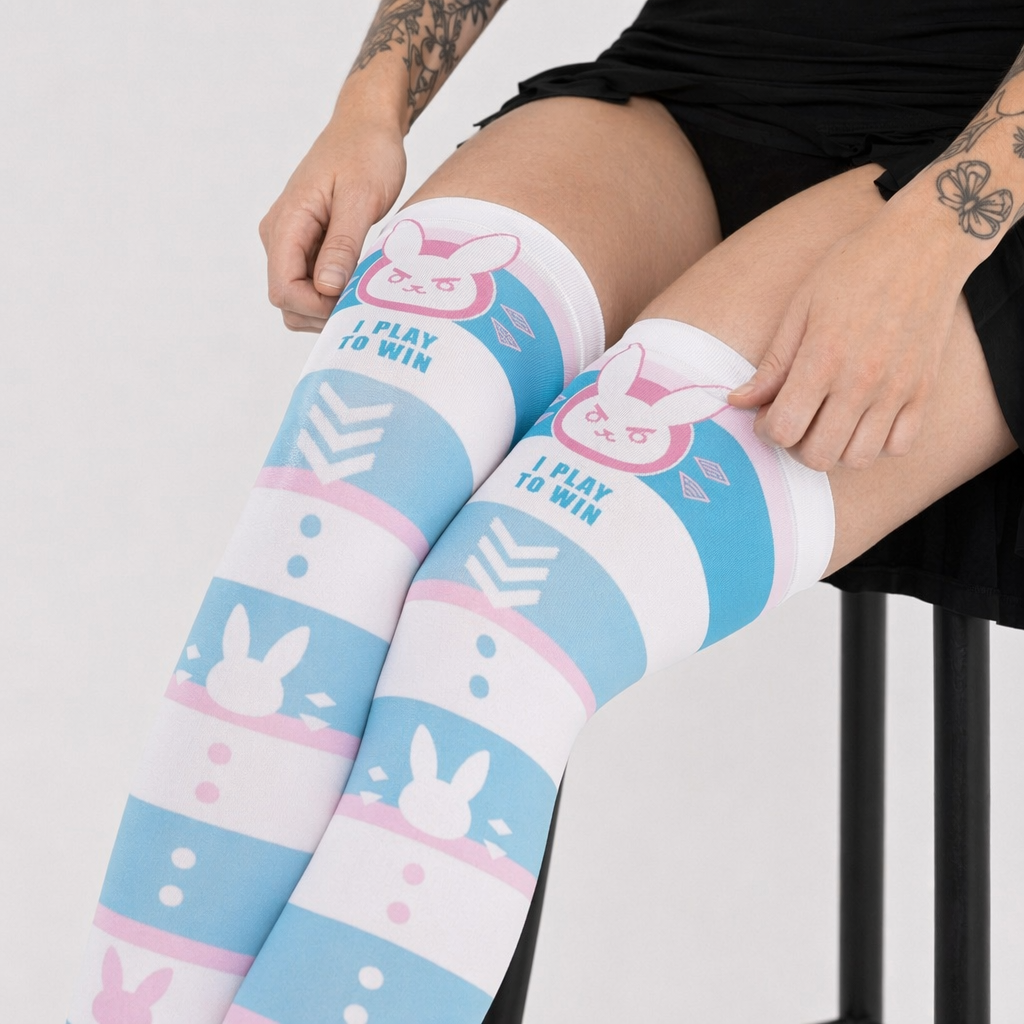 D.Va Thigh High Stockings for Overwatch Fans and Kawaii Gamers Striped