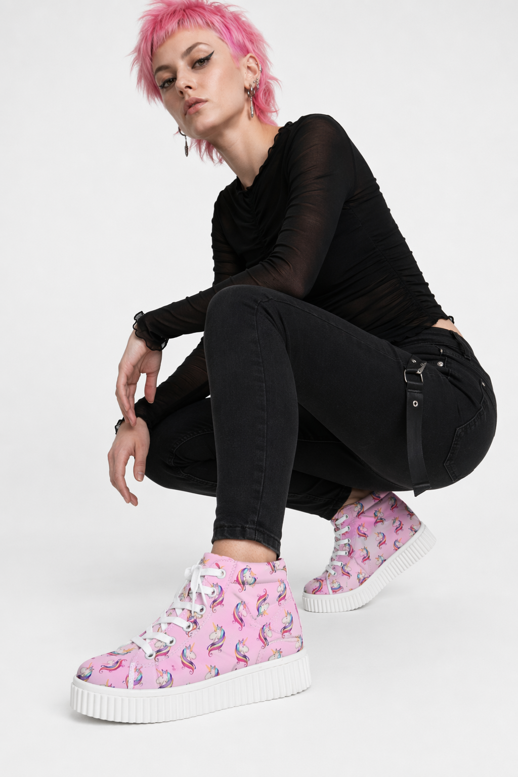 Canvas Hi Top Unicorn Pattern Shoes with Comfortable Wedge Heel Pink Unicorn