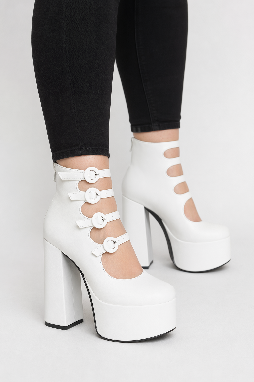 Baddie Babydoll Heels for Kawaii and Lolita Style Enthusiasts Buckle White