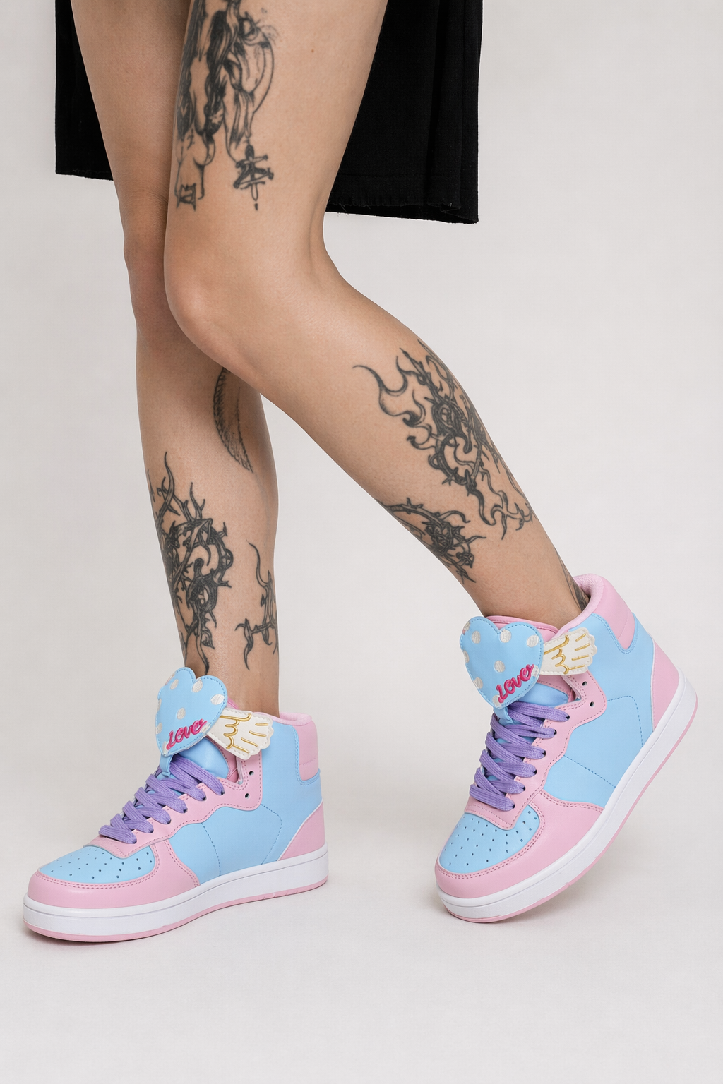 Pastel Harajuku High Top Sneakers with Winged Hearts 6