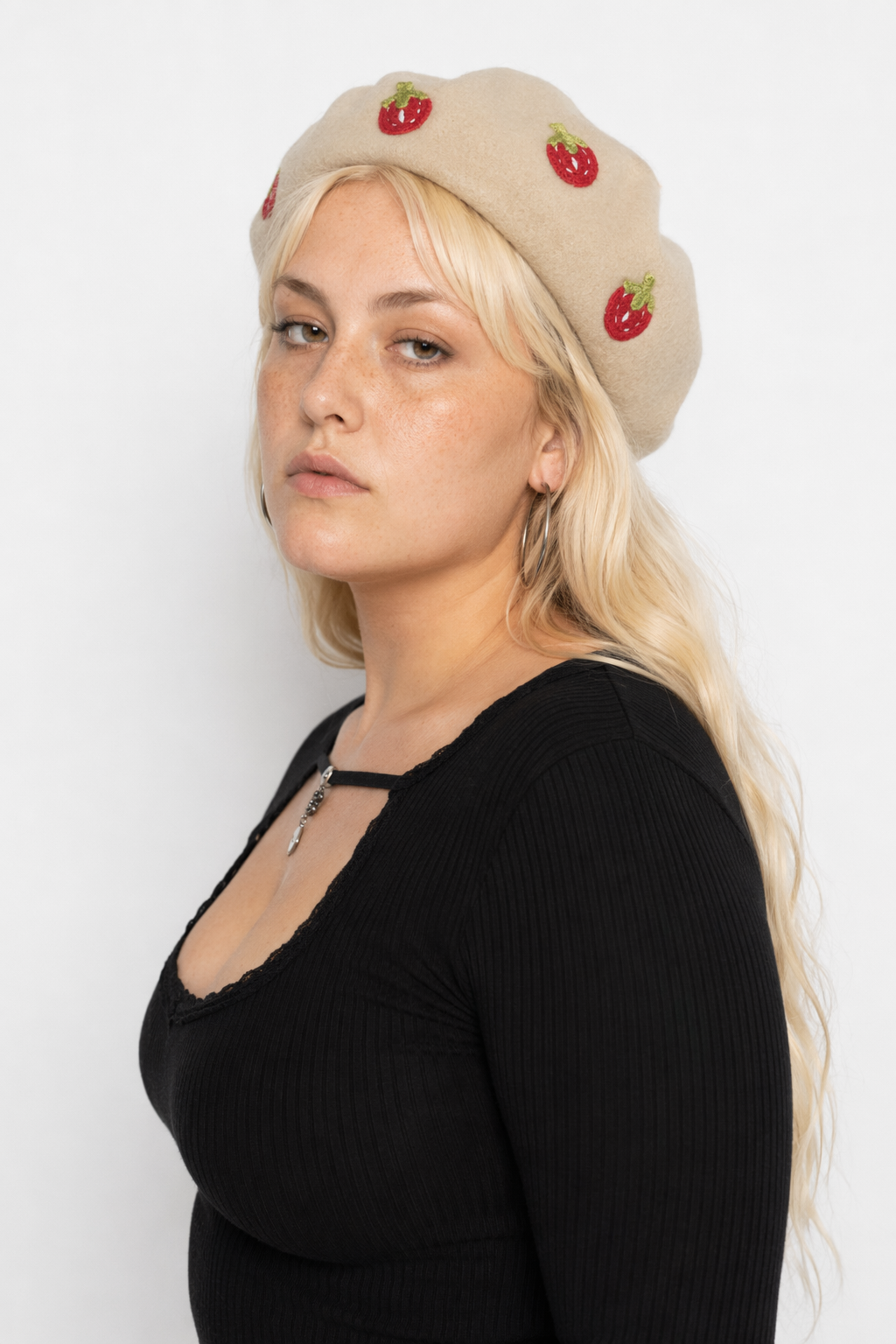 Kawaii Berets for Stylish Lolita Fashion and Accessories Beige With Strawberries