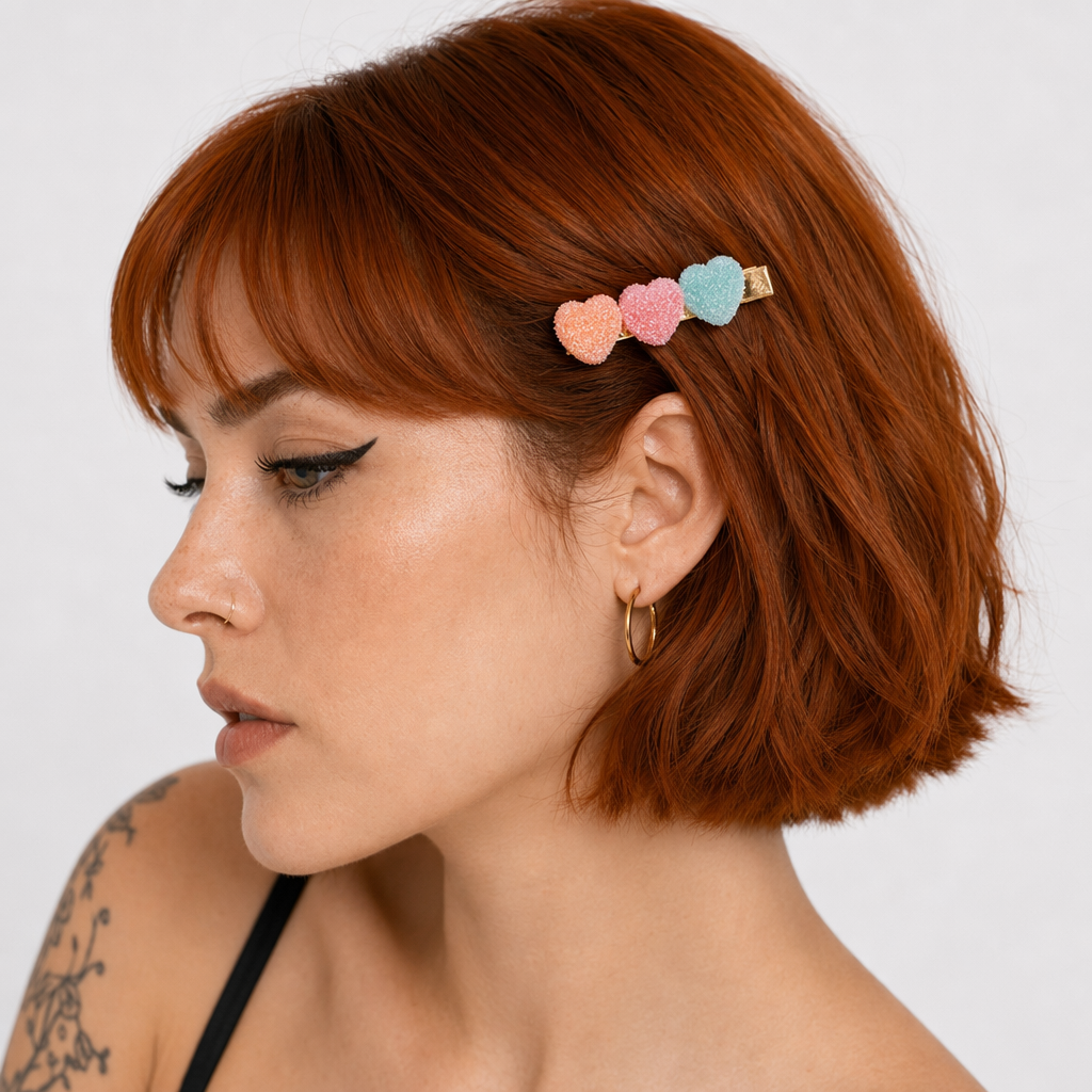 Handcrafted 3D Heart Shaped Sugar Candy Hair Clips Peach Red Blue