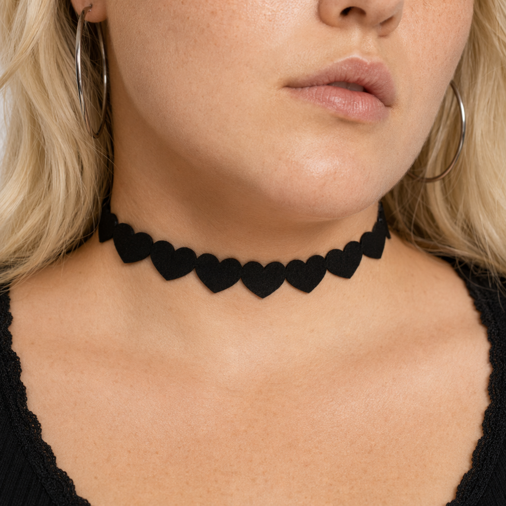 Jet Black Heart Choker Necklace for a Chic Gothic Look Solid Heart
