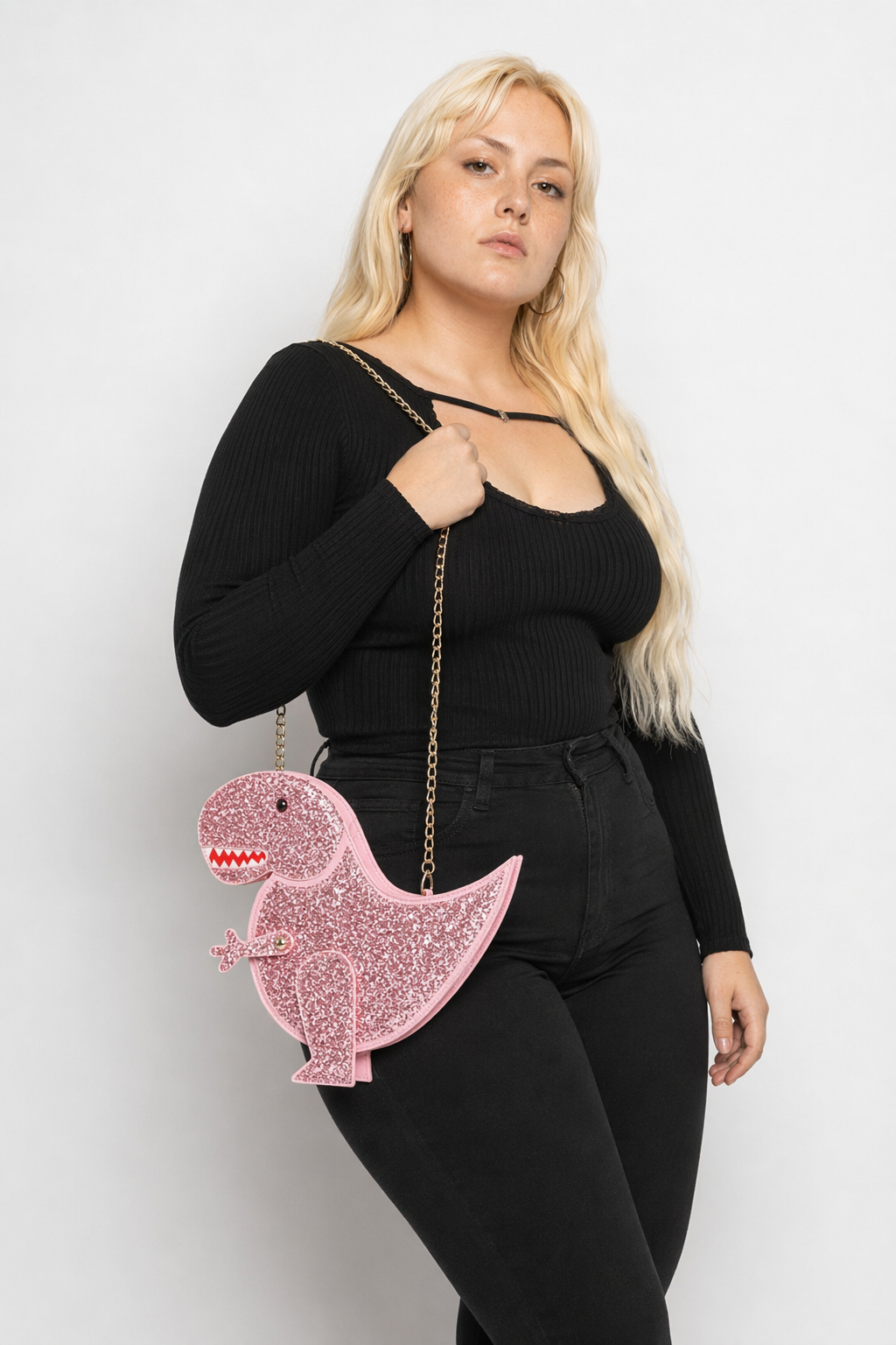 Shimmering Tyrannosaurus Rex 3D Handbag in Vegan Leather Pink