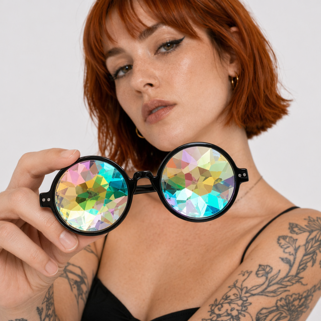 Crystallized Jewel Sunglasses with Kaleidoscope Effect Black