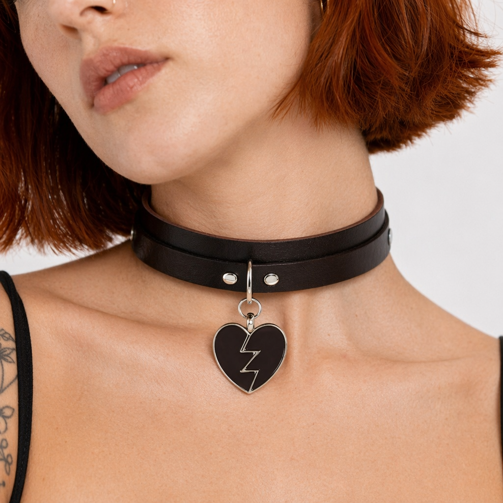 Heart Breaker Vegan Leather Choker for Kinky Princesses Dark Brown Collar