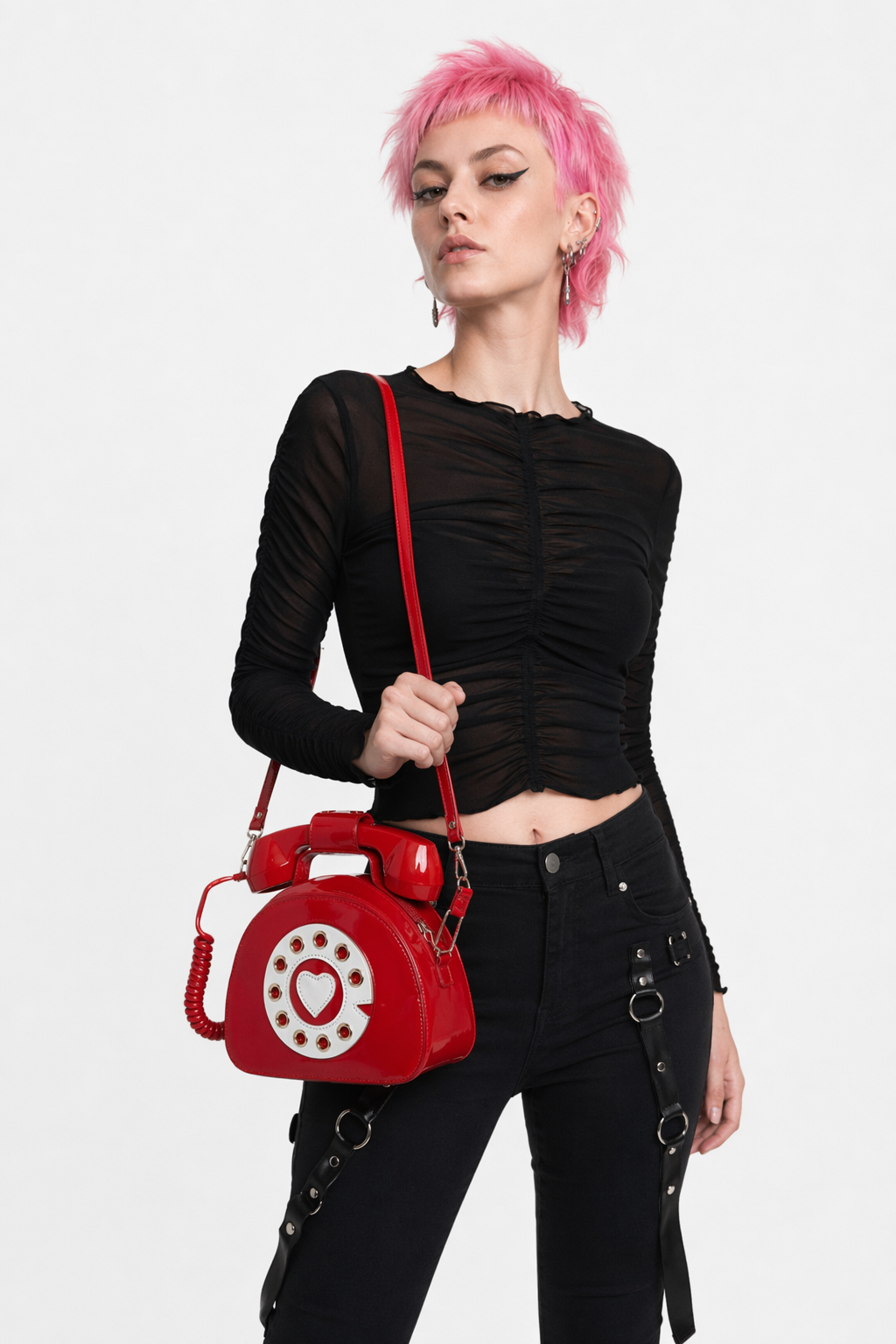 Intricately Detailed 3D Rotary Telephone Handbag in Multiple Colors Red