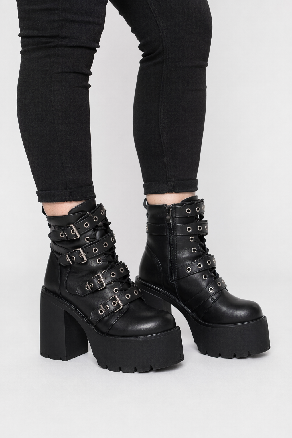 Punk Rock Chunky Block Heeled Booties for Perfect Fit Feet Default
