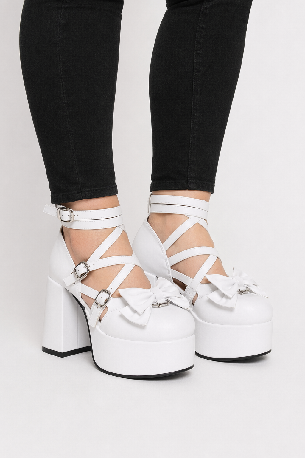 Classic Strappy Wrap-Around Ankle Lolita Shoes with Block Heel White