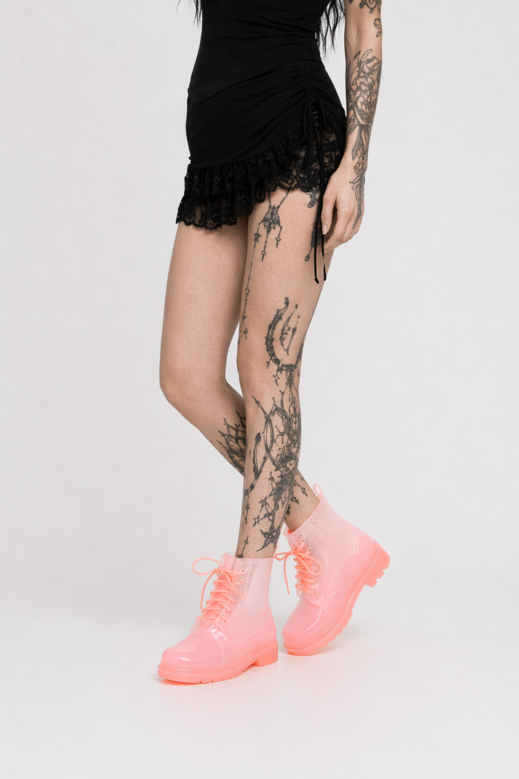 Kawaii Ombre Block Heeled Rain Booties in Candy Colors Pink