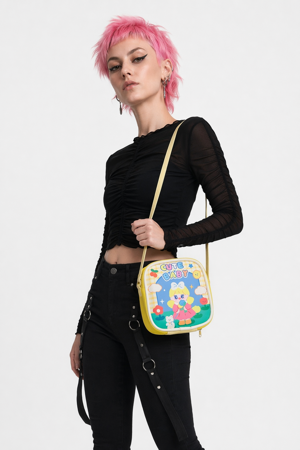 Bold Kawaii Patterned Pouch for Cords and Chargers Yellow Cute Baby