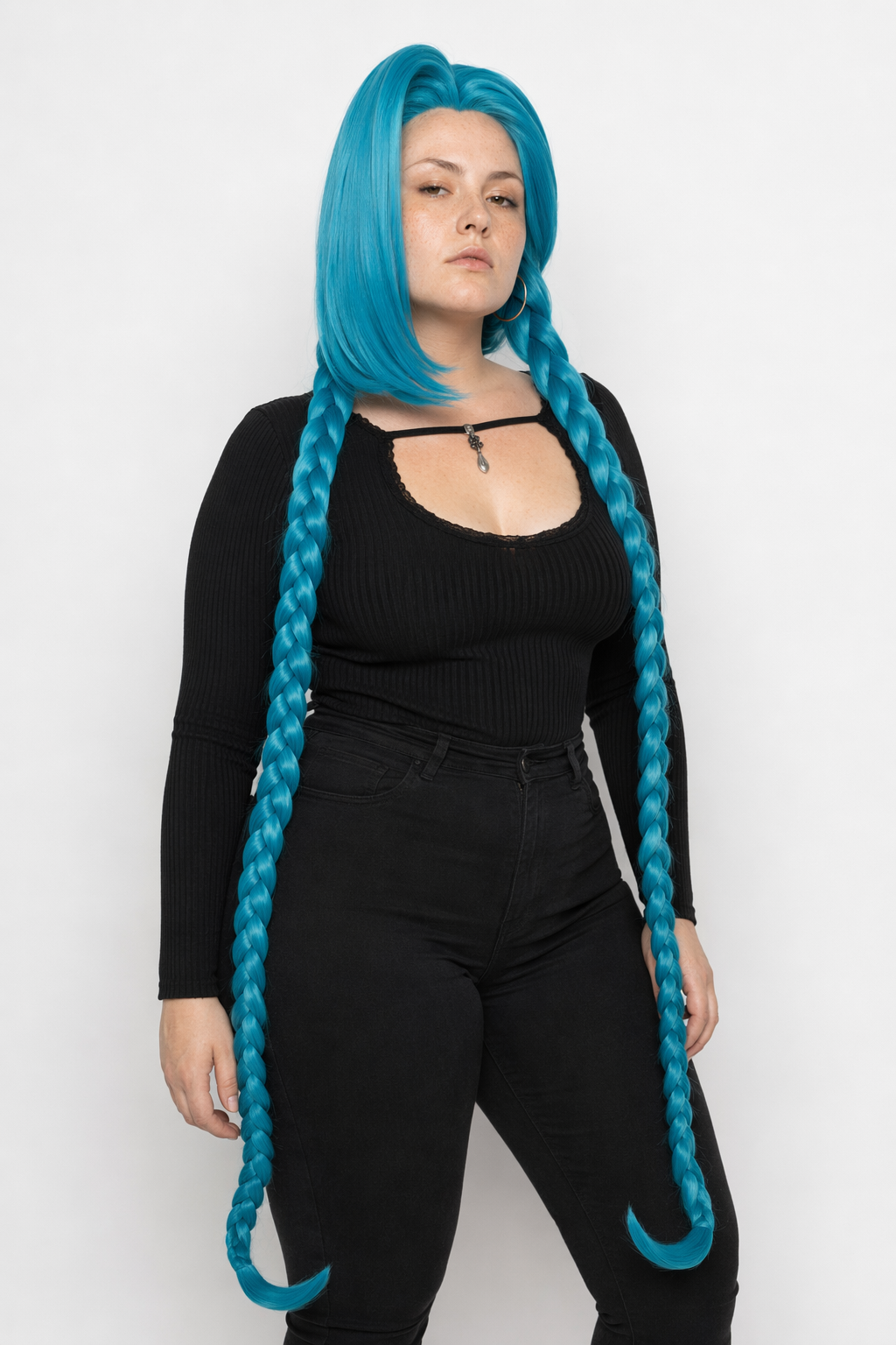 Arcane League of Legends Jinx Cosplay Blue Braid Wig 120cm long Jinx