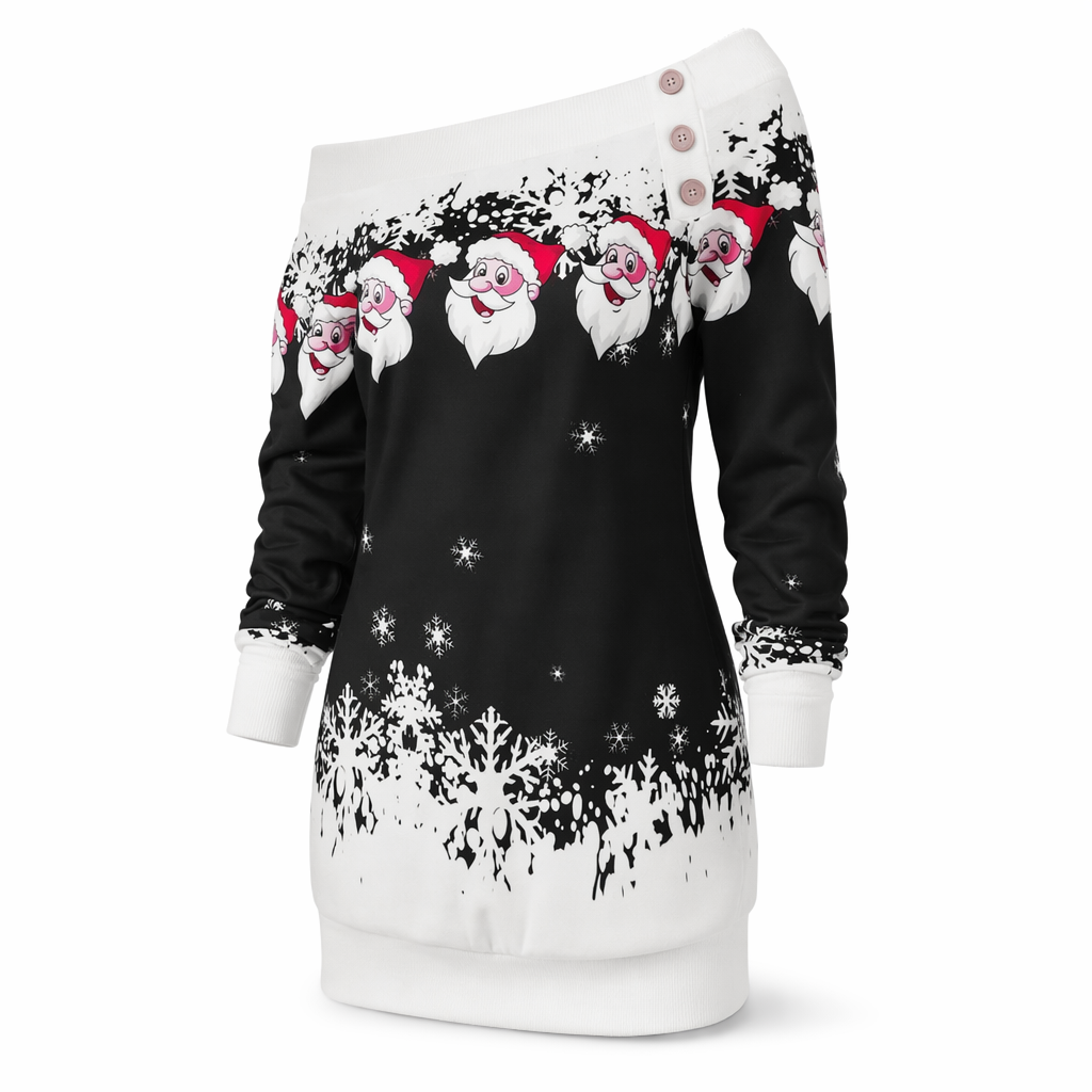 Cable Knit Off-the-Shoulder Santa Sweater for Cozy Holiday Style Black