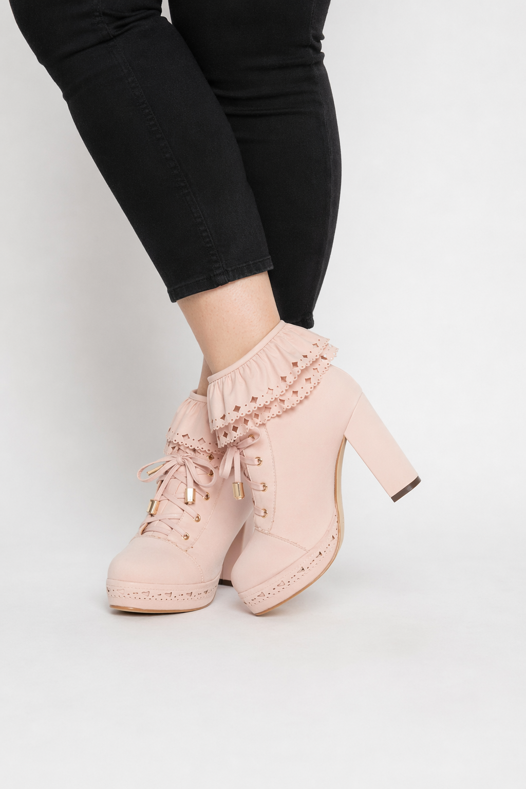 Sweet Lolita Booties with Ruffled Trim and Comfortable Design Pink