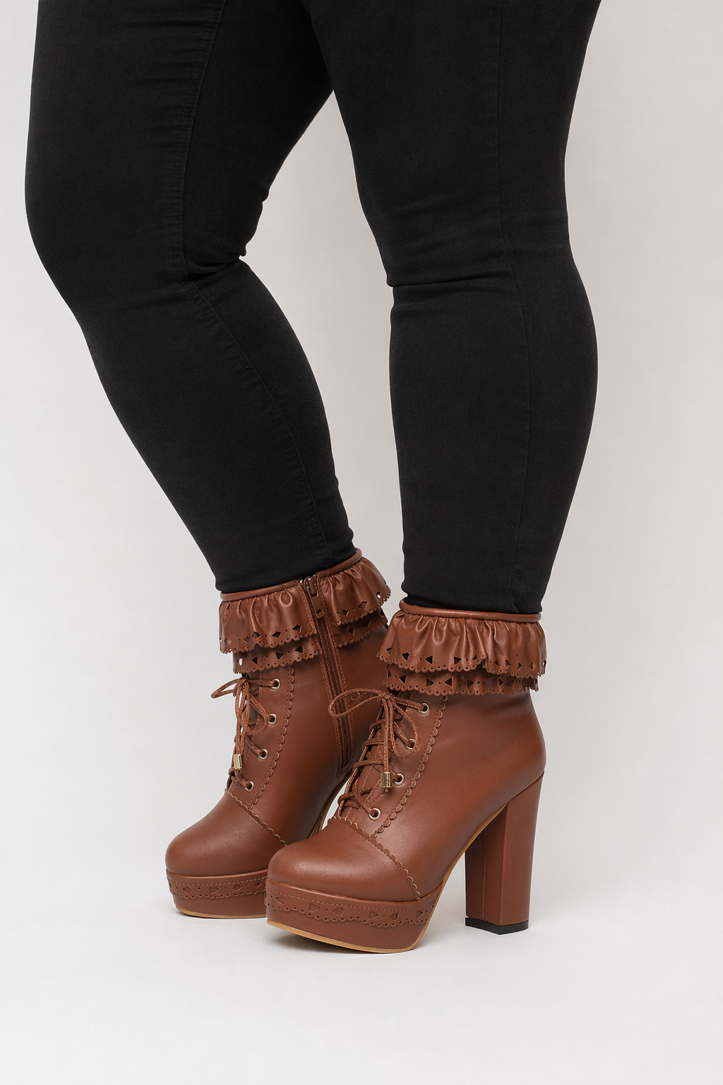 Sweet Lolita Booties with Ruffled Trim and Comfortable Design Brown
