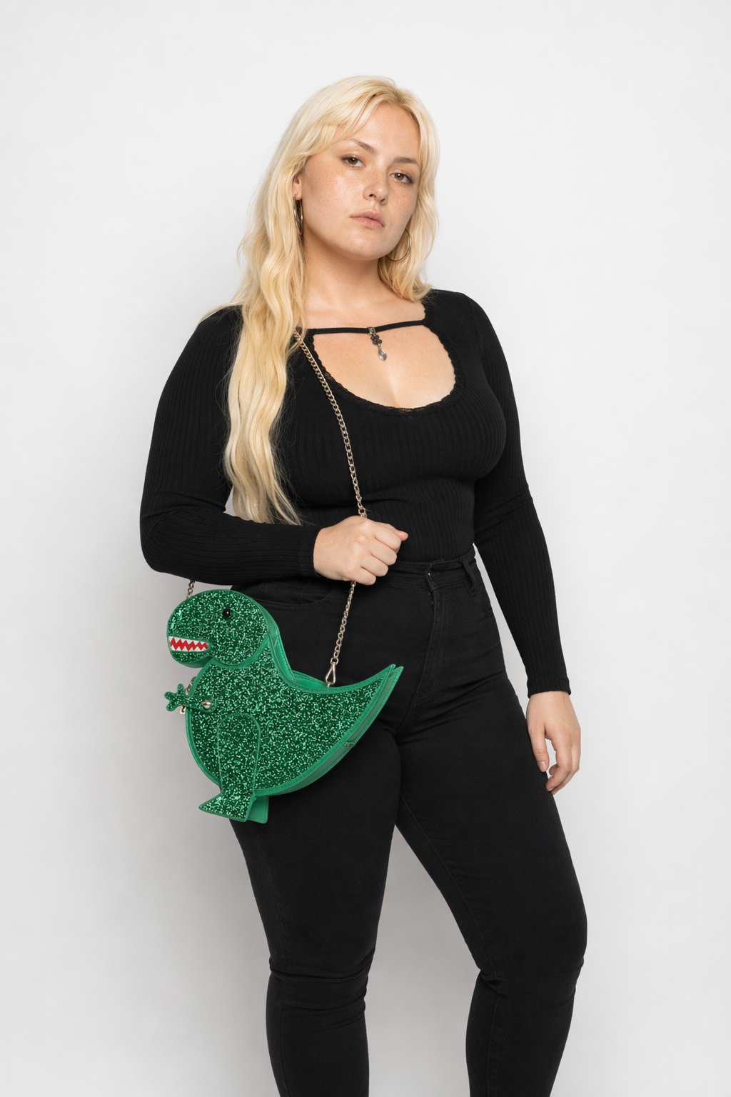 Shimmering Tyrannosaurus Rex 3D Handbag in Vegan Leather Green