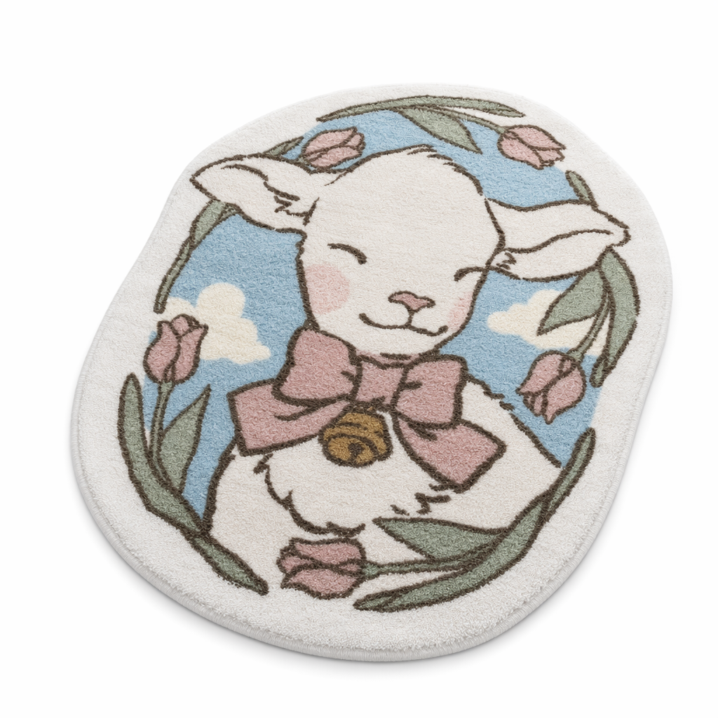Vintage Lamb Floor Mat for Kawaii Bedrooms and Aesthetic Spaces 85x100cm
