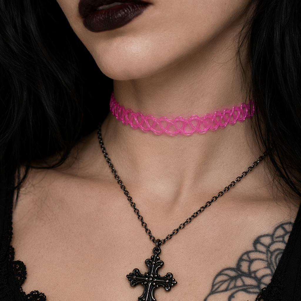 Classic 90s Inspired Choker Necklace in Various Colors Rose