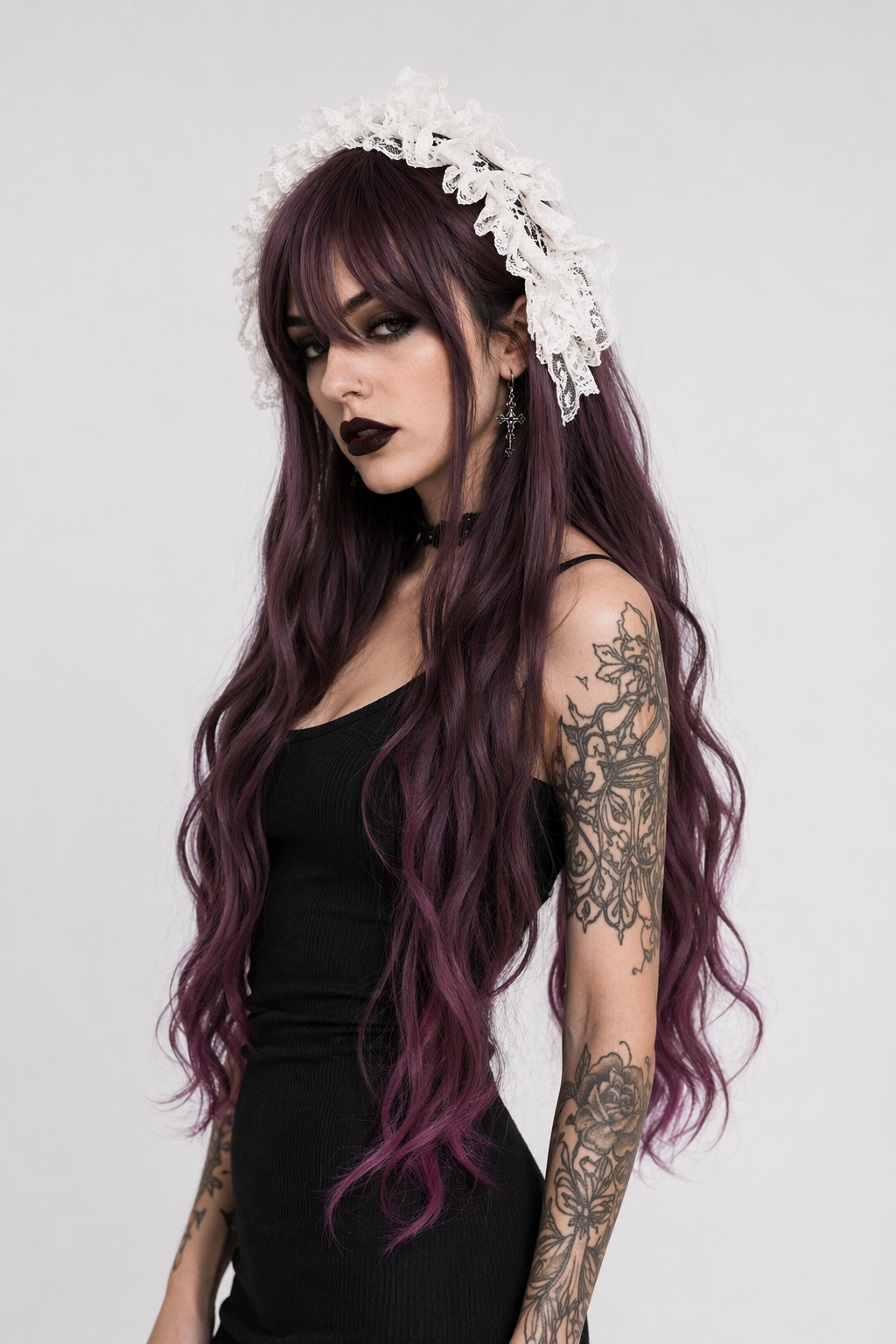 Dark Red Wavy Lolita Wig with Ombre Style and Soft Waves Default