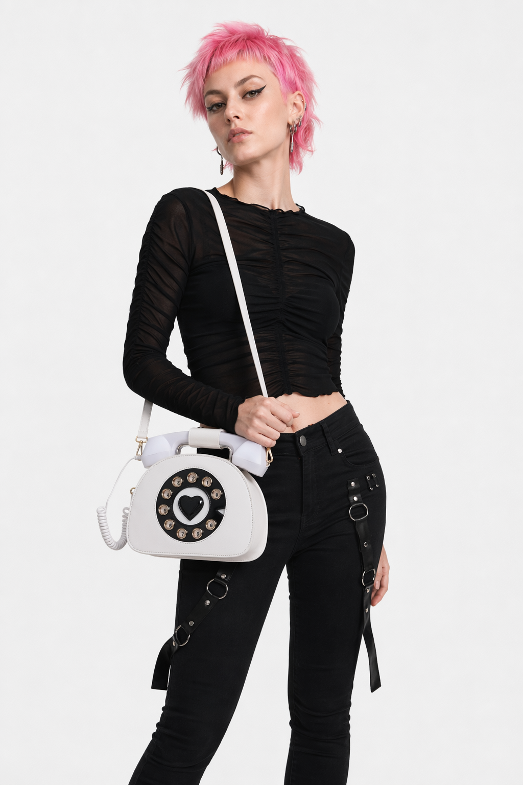 Intricately Detailed 3D Rotary Telephone Handbag in Multiple Colors White