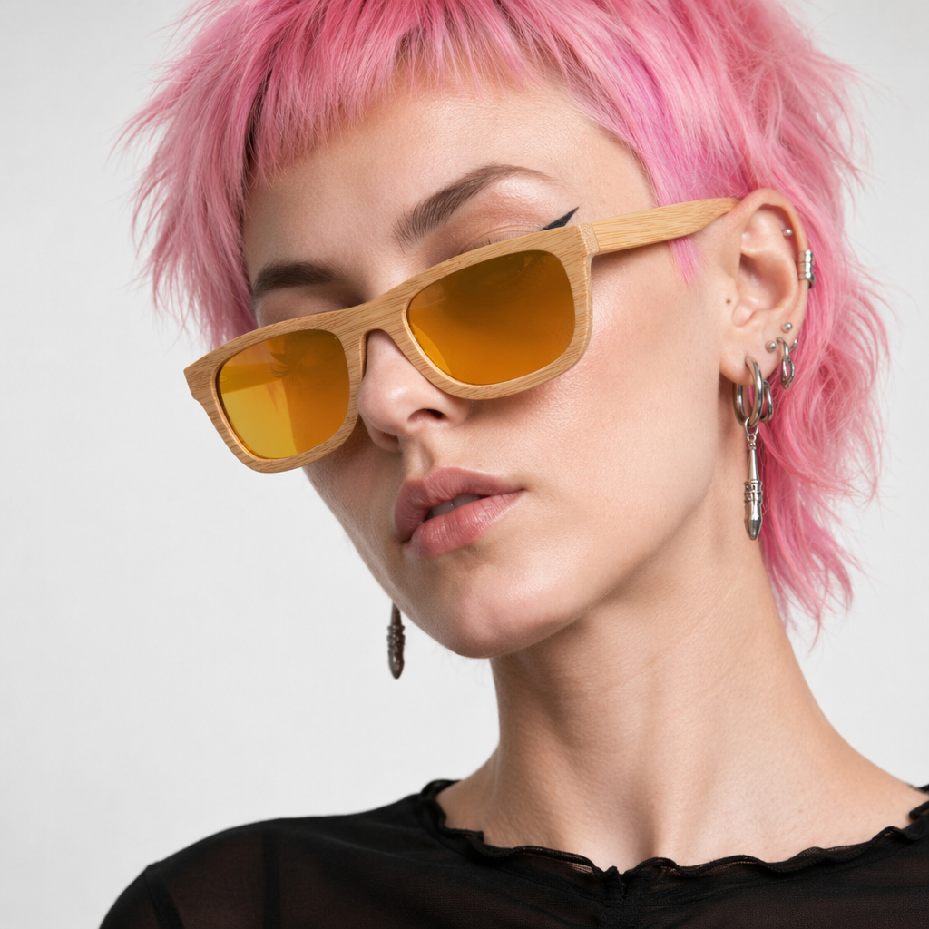 Chic Bamboo Wood Sunglasses for Style and UV Protection Orange