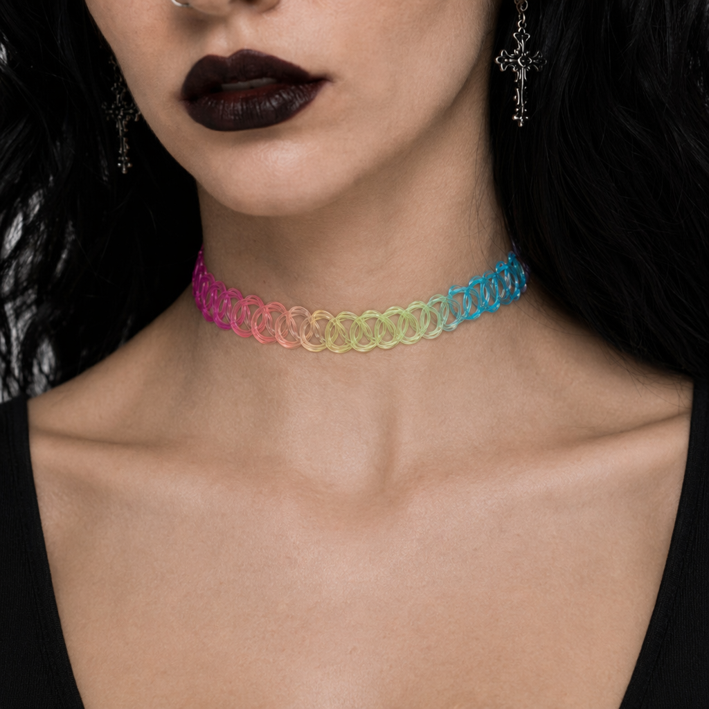 Classic 90s Inspired Choker Necklace in Various Colors Rainbow