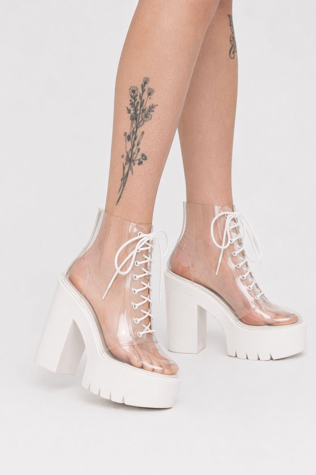 Chunky Square-Heeled Baby Doll Ankle Boots with Clear TPU Upper 5