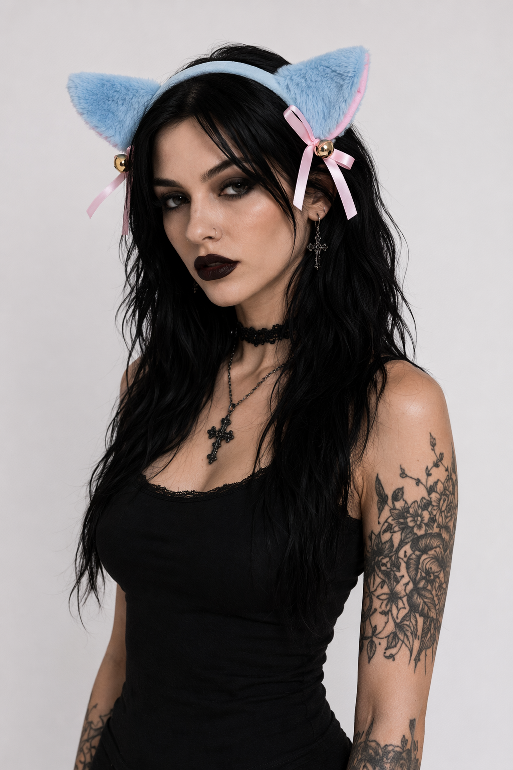 Adorable Faux Fur Fox and Kitten Ears Headband for Kawaii Outfits Blue