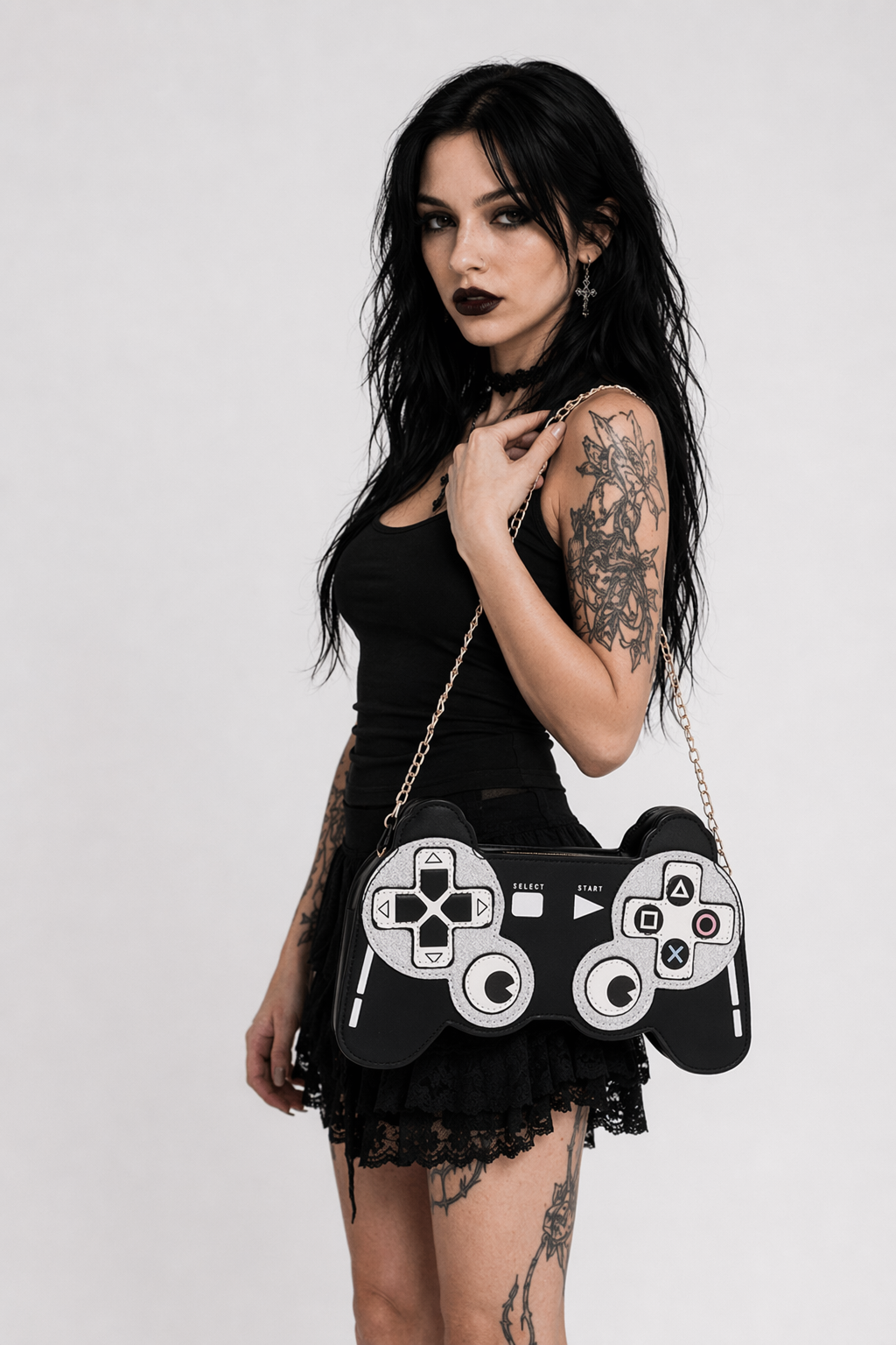 Kawaii Gamer Girl Handbag Large and Stylish In Stock New Condition Black Bag