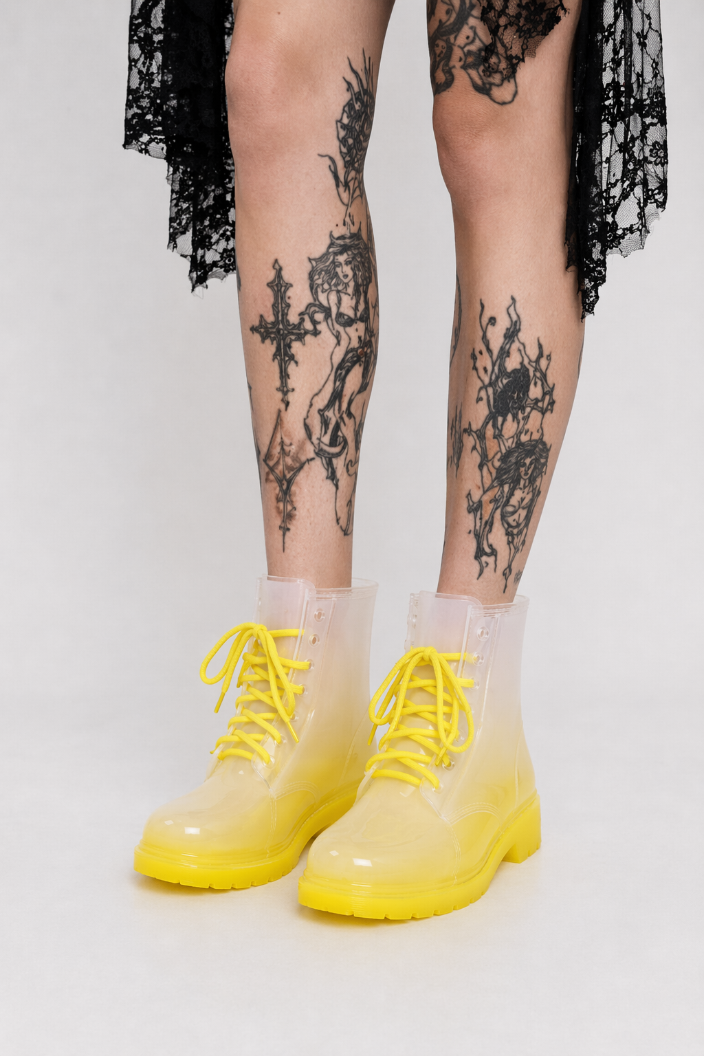 Kawaii Ombre Block Heeled Rain Booties in Candy Colors Yellow