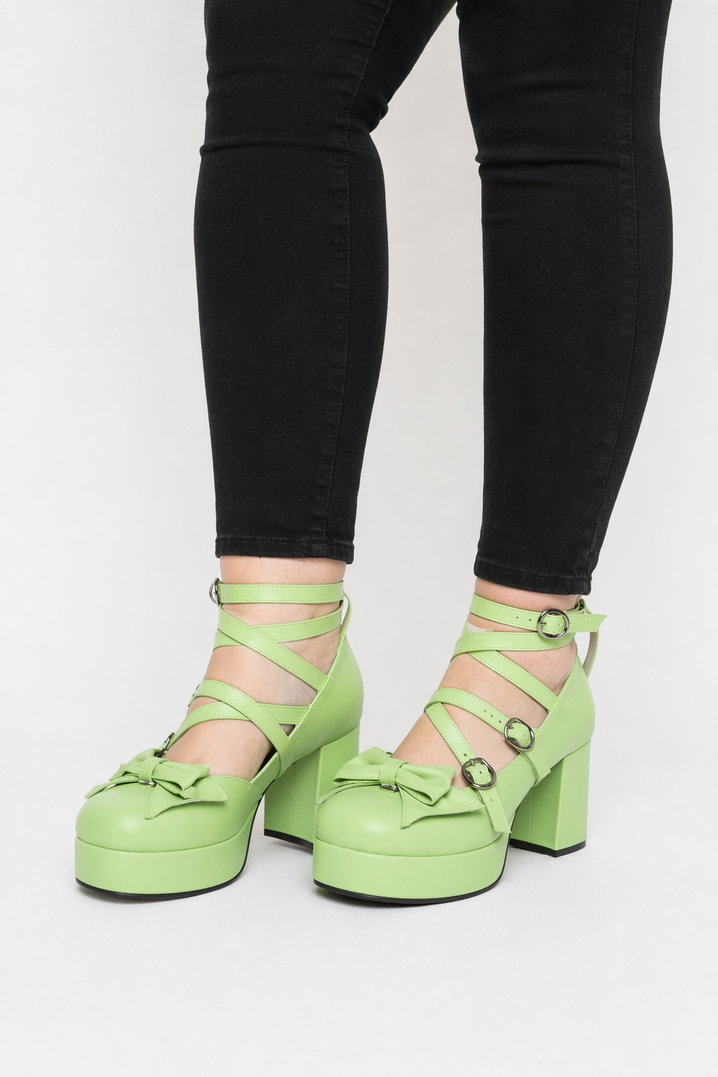 Classic Strappy Wrap-Around Ankle Lolita Shoes with Block Heel Green