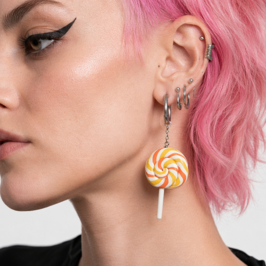 Colorful Polymer Clay Lollipop Rainbow Earrings and Pendant Necklace Orange Necklace