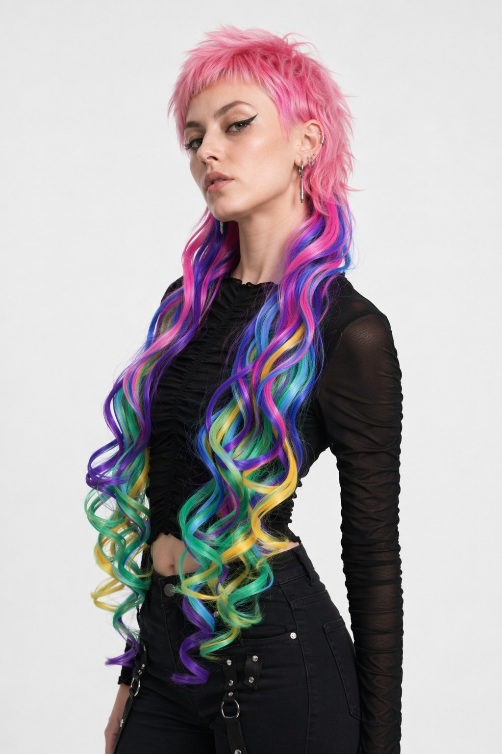 Stunning Long Cosplay Wig with Soft Fringe in Stylish Colors Curly Multi Color