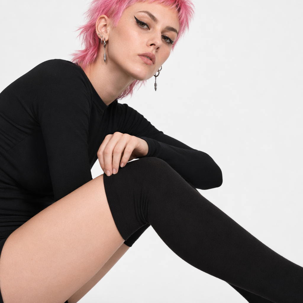 Classic Cotton Thigh High Stockings for Kids in Solid Colors Black Stockings