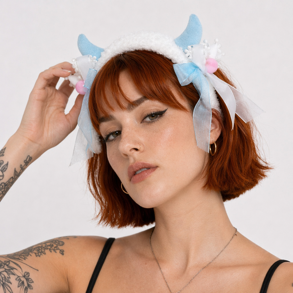 Fluffy Sheep-Inspired Headbands for a Cute Style Boost Blue Horns