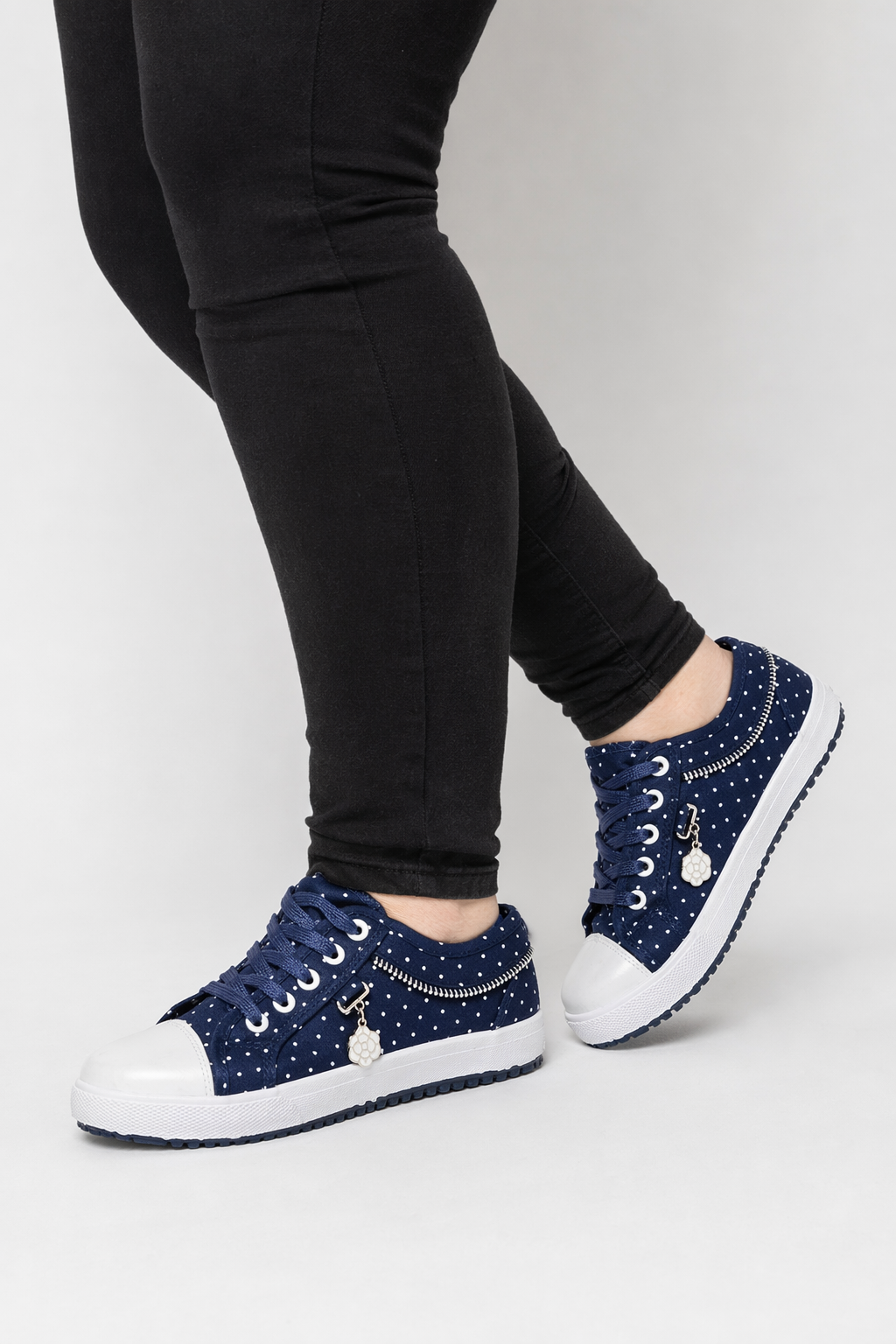 Adorable See-Through Lace Polkadot Sneakers for Youthful Style Navy