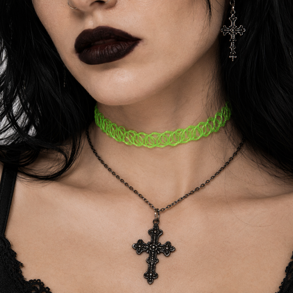 Classic 90s Inspired Choker Necklace in Various Colors Green