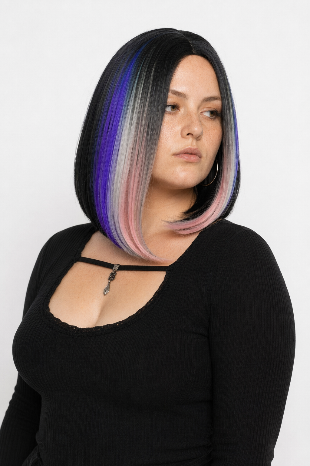 Medium Length Ombre Long Bob Wig in Chic Colorful Style Multi Purple