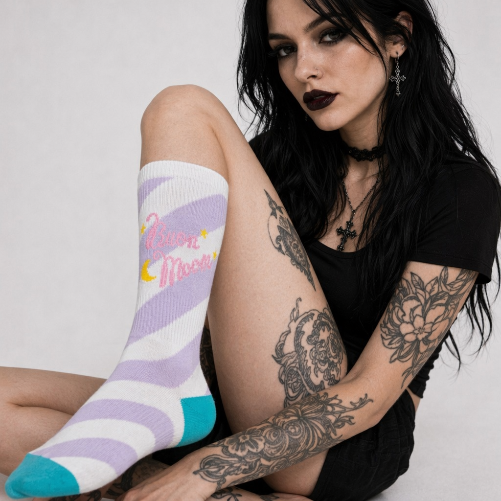 Cute Fairy Kei Moon Socks for Magical Girl Anime Aesthetic Striped