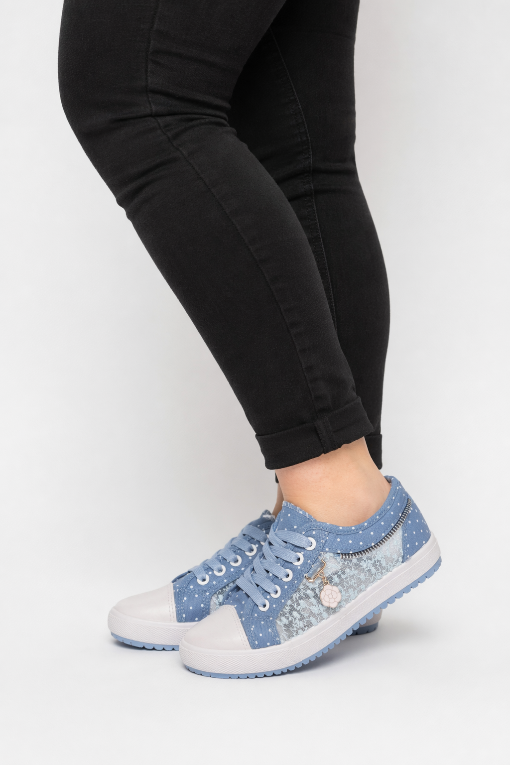 Adorable See-Through Lace Polkadot Sneakers for Youthful Style Light Blue