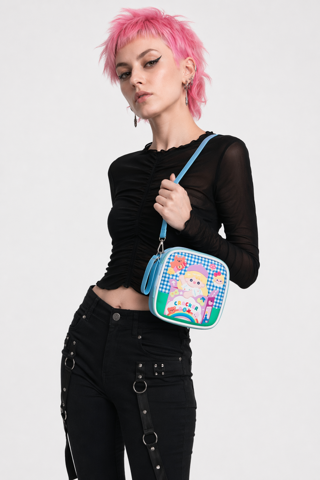 Bold Kawaii Patterned Pouch for Cords and Chargers Blue Cracker Box