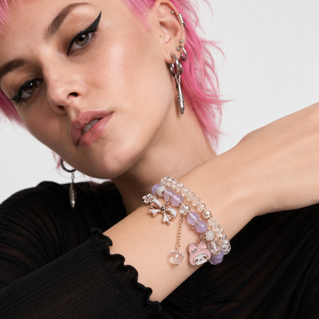 Kawaii Beaded Bracelets Inspired by Sanrio Characters Purple Bead Melody