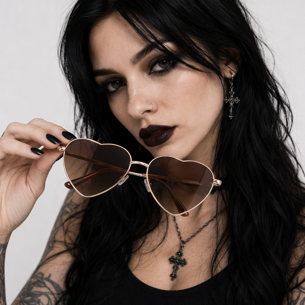 Chic Heart Shaped Aviator Sunglasses in Various Colors Auburn